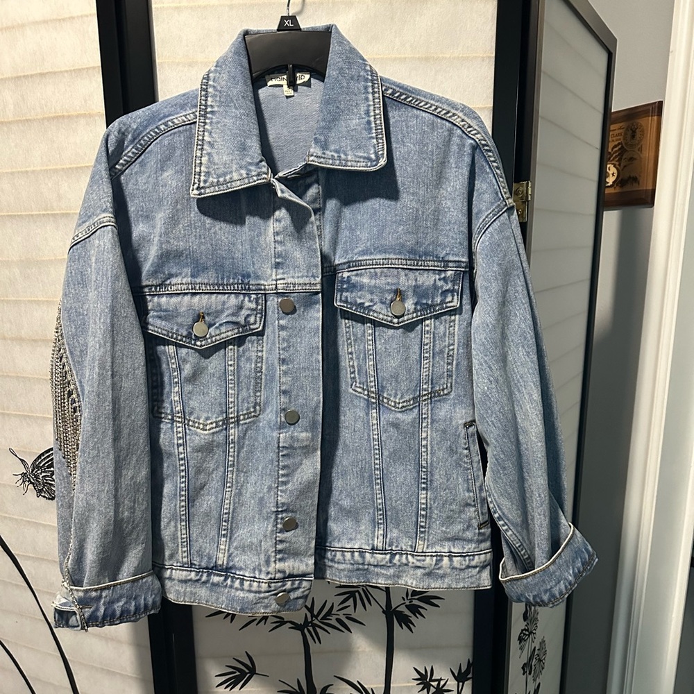 Denim jacket with sparkle detail
